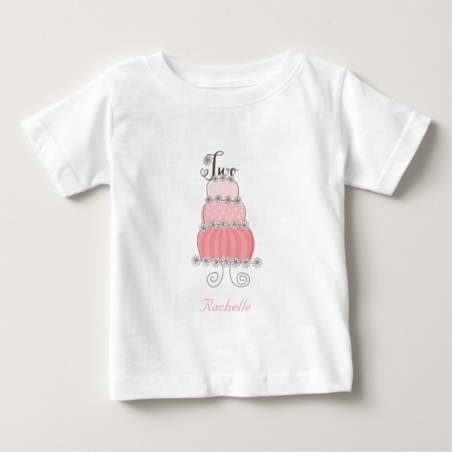 Camiseta De Bebé Torta Rosa Caprichosa Cumpleaños 2 de Dos Niñas (Anverso)