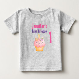Camiseta De Bebé Torta rosa unicornio con Rosas Cumpleaños