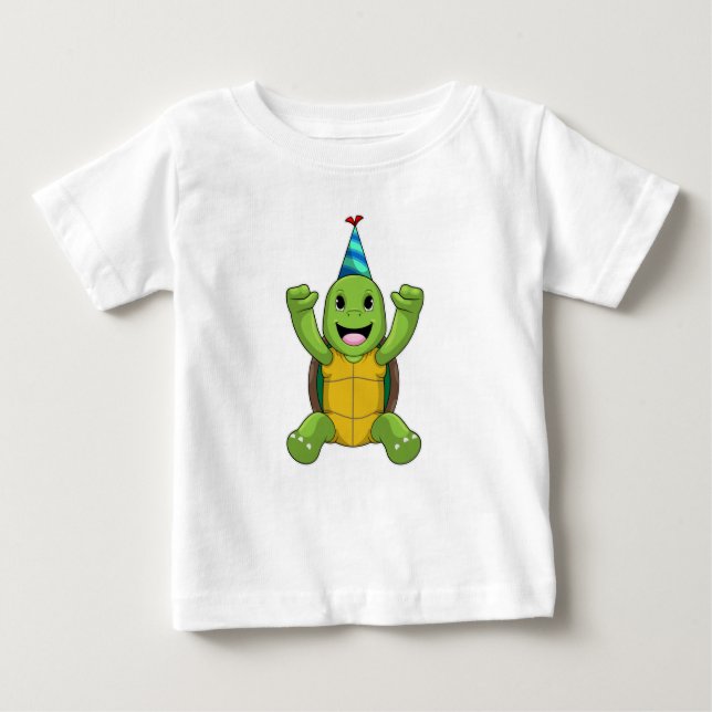 Camiseta De Bebé Tortuga al cumpleaños con gorra Fiesta (Anverso)