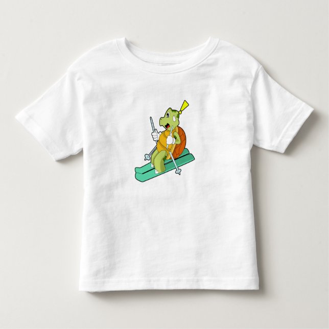 Camiseta De Bebé Tortuga como esquiadora con esquí (Anverso)
