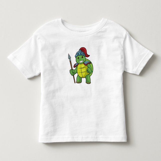 Camiseta De Bebé Tortuga como guerrera con Spear y Helmet (Anverso)