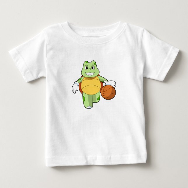 Camiseta De Bebé Tortuga como jugador de baloncesto con baloncesto. (Anverso)