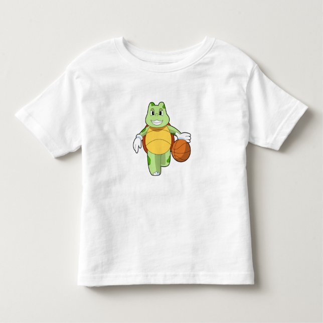 Camiseta De Bebé Tortuga como jugador de baloncesto con baloncesto. (Anverso)