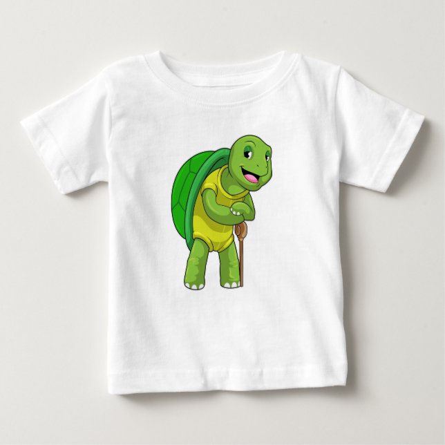 Camiseta De Bebé Tortuga como pensionista con palo (Anverso)