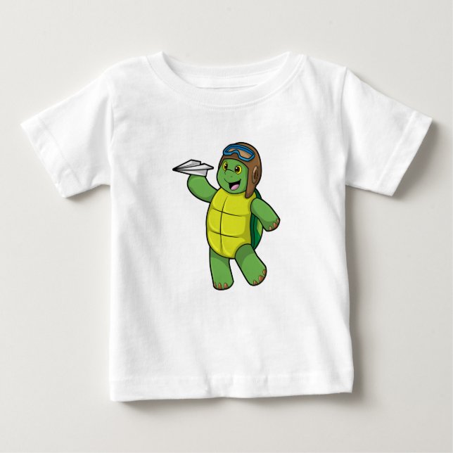 Camiseta De Bebé Tortuga como piloto con plano de papel (Anverso)