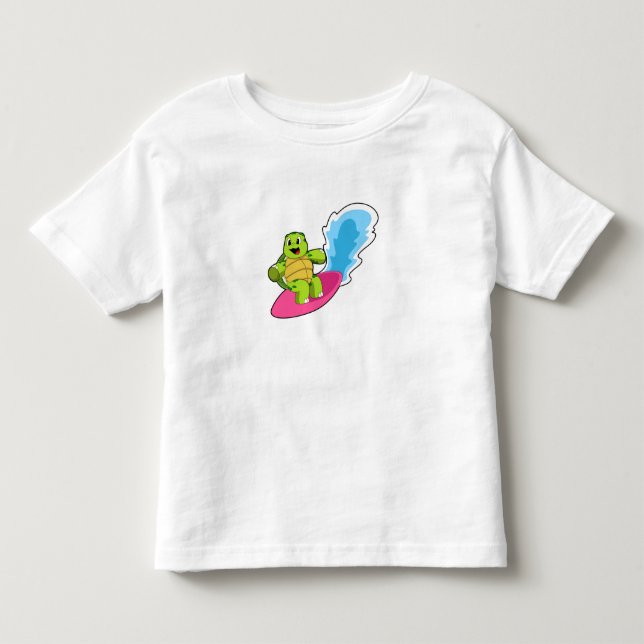 Camiseta De Bebé Tortuga como surfista con tabla de surf (Anverso)