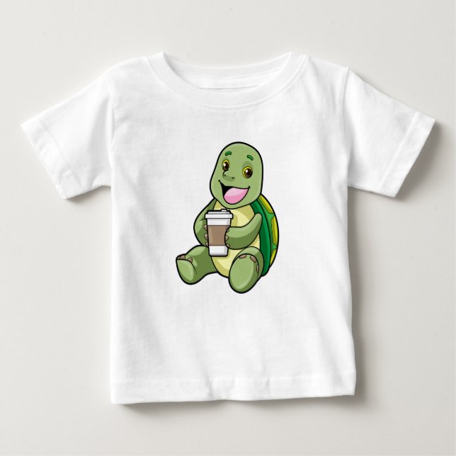 Camiseta De Bebé Tortuga con caparazón y café a tomar (Anverso)
