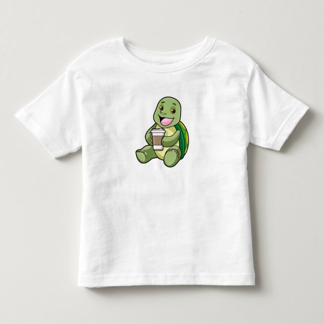 Camiseta De Bebé Tortuga con caparazón y café para llevar (Anverso)