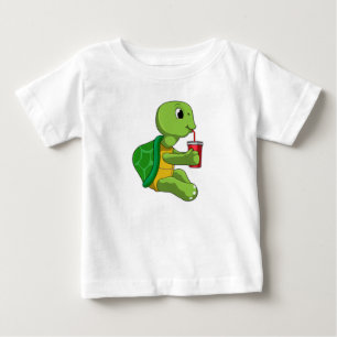 Camiseta De Bebé Tortuga con taza para beber con paja
