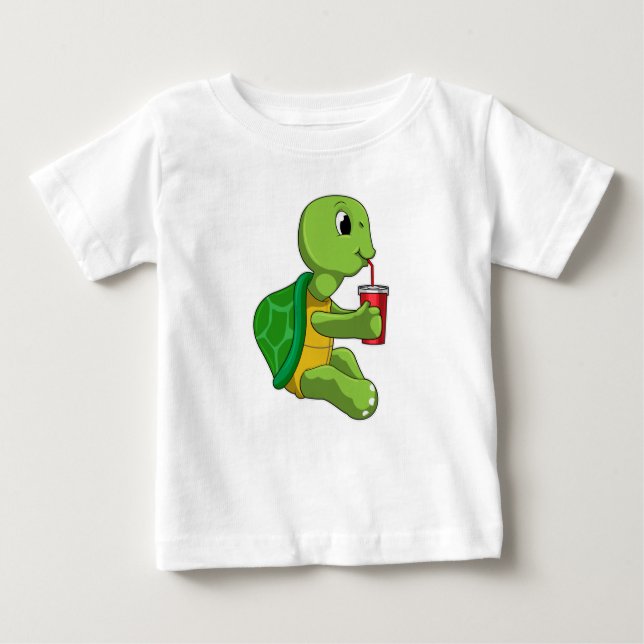 Camiseta De Bebé Tortuga con taza para beber con paja (Anverso)