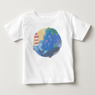 Camiseta De Bebé Tortuga de ballena y faro de verano oceánico