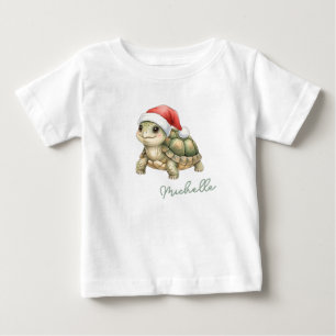 Camiseta De Bebé Tortuga de Navidad con sombrero de Santa acuarela
