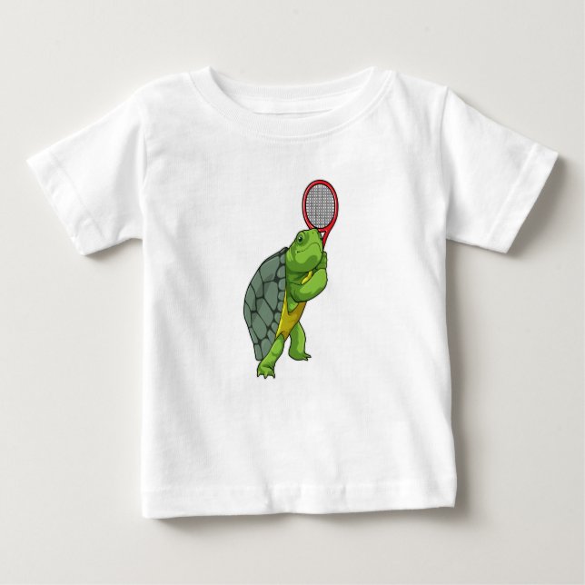 Camiseta De Bebé Tortuga de tenis con raqueta de tenis (Anverso)