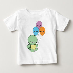 Camiseta De Bebé Tortuga del bebé con los globos del kawaii