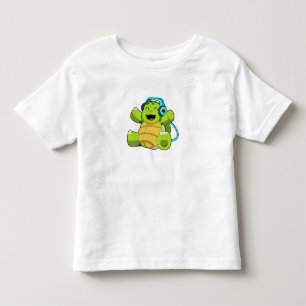 Camiseta De Bebé Tortuga en la música con auriculares