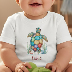 Camiseta De Bebé Tortuga Marina de Patchwork Caprichoso