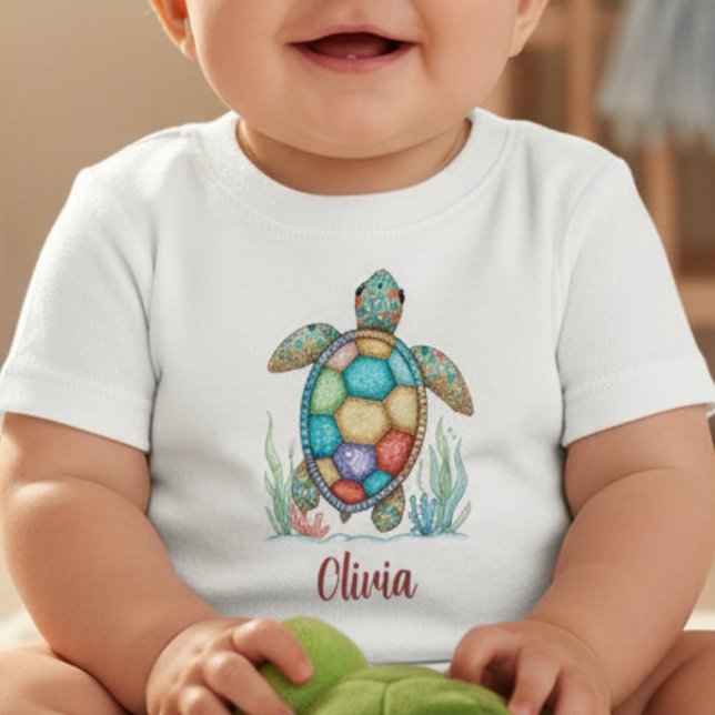 Camiseta De Bebé Tortuga Marina de Patchwork Caprichoso (Subido por el creador)