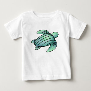 Camiseta De Bebé tortuga marina pintada con acuarela azul verde de