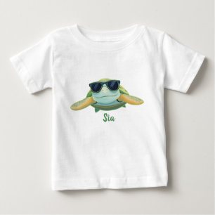 Camiseta De Bebé Tortuga marina relajada con gafas de sol