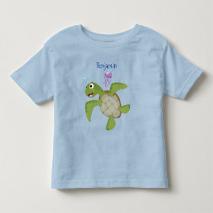 Camiseta De Bebé Tortuga marina verde suave feliz ilustracion perso