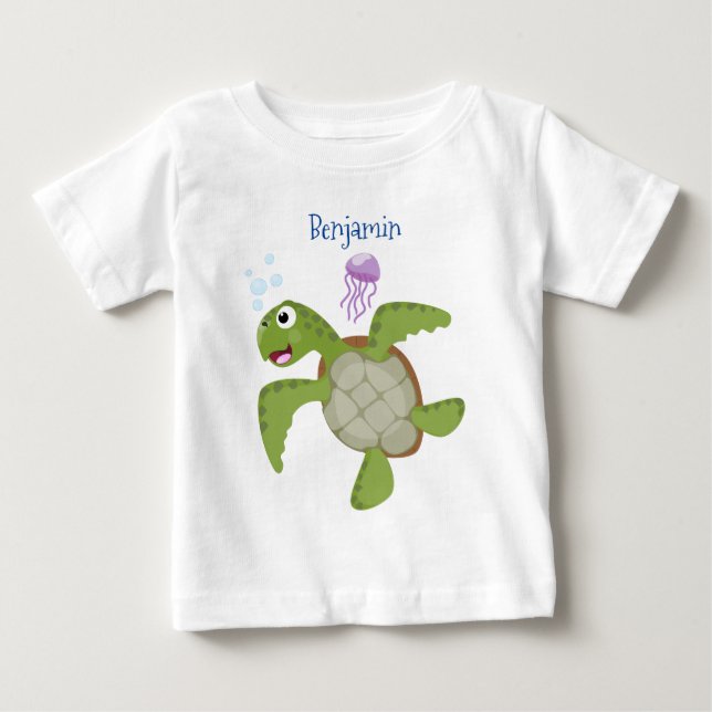 Camiseta De Bebé Tortuga marina verde suave feliz ilustracion perso (Anverso)