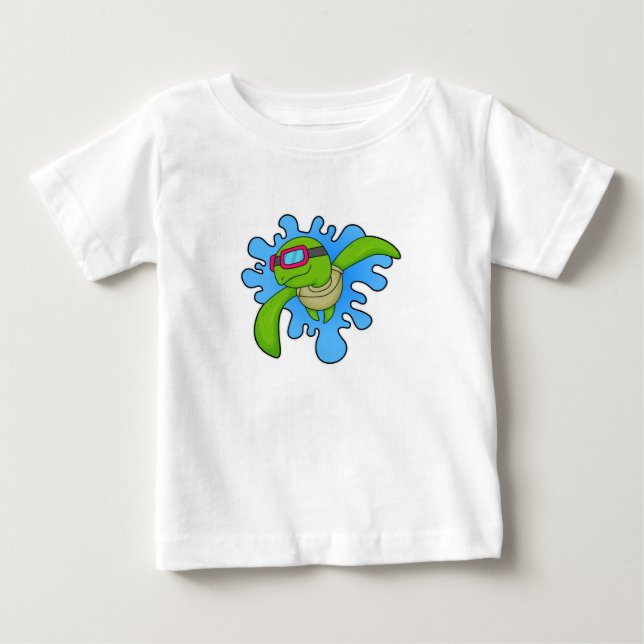 Camiseta De Bebé Tortuga Natación Gafas de natación (Anverso)