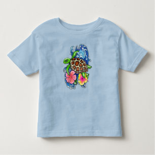 Camiseta De Bebé Tortuga tropical marina e Hibiscus