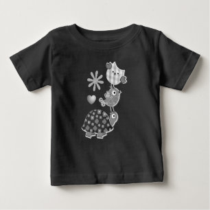 Camiseta De Bebé Tortuga y arte de búho cocidos