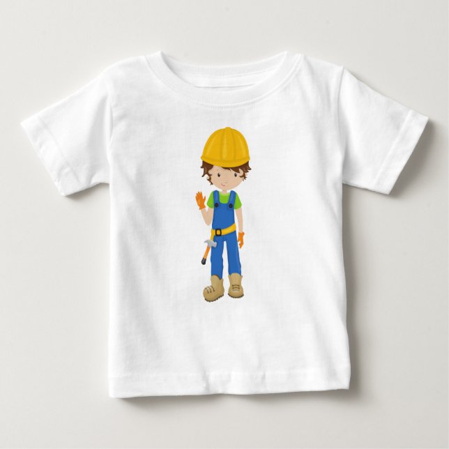 Camiseta De Bebé Trabajador de la Construcción, Cabello Castaño, Ch (Anverso)