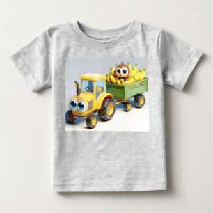 Camiseta De Bebé Tractor amarillo con mono y plátanos