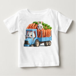 Camiseta De Bebé Tractor azul con conejo y zanja