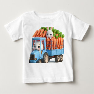 Camiseta De Bebé Tractor azul con conejo y zanja