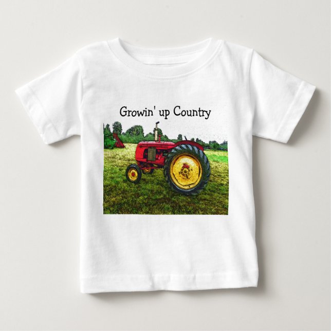 Camiseta De Bebé Tractor de granja rojo y amarillo (Anverso)
