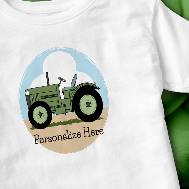 Camiseta De Bebé Tractor de Granja Verde para Niños Personalizados (Personalized Kids Green Farm Tractor Toddler T-shirt)