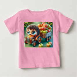 Camiseta De Bebé Tractor naranja con edgehog y manzanas