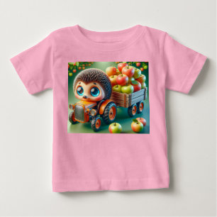 Camiseta De Bebé Tractor naranja con edgehog y manzanas