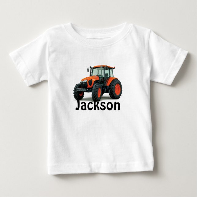 Camiseta De Bebé Tractor Naranja personalizado (Anverso)
