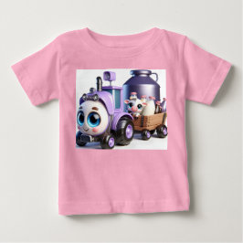 Camiseta De Bebé Tractor púrpura con vaca y leche