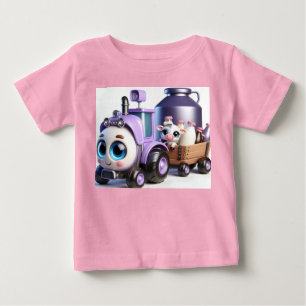 Camiseta De Bebé Tractor púrpura con vaca y leche
