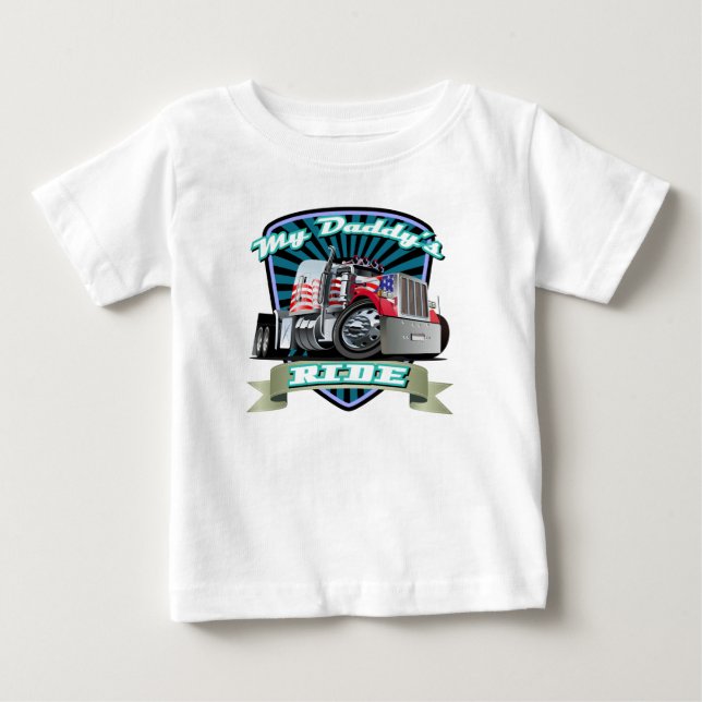 Camiseta De Bebé Tractor remolque blanco y del azul rojo semi (Anverso)