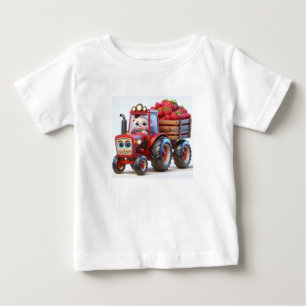 Camiseta De Bebé Tractor rojo con oso y frambuesas bebé