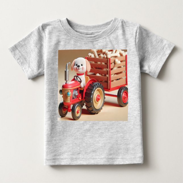 Camiseta De Bebé Tractor rojo con pipa y huesos (Anverso)