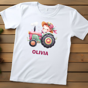 Camiseta De Bebé Tractor Rosa Personalizado para Niñas