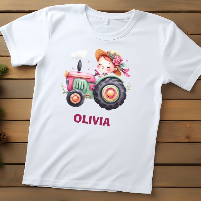 Camiseta De Bebé Tractor Rosa Personalizado para Niñas (Subido por el creador)