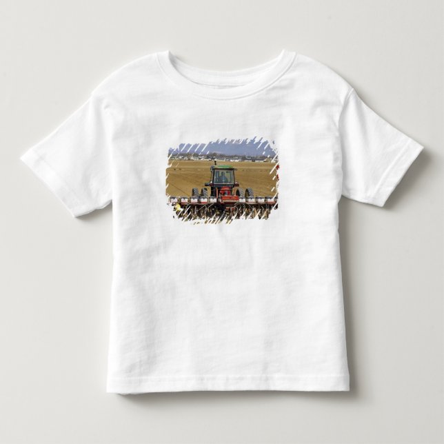 Camiseta De Bebé Tractor tirando de una sembradora de maíz para sem (Anverso)