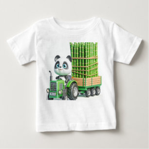 Camiseta De Bebé Tractor Verde con Panda y Bambú