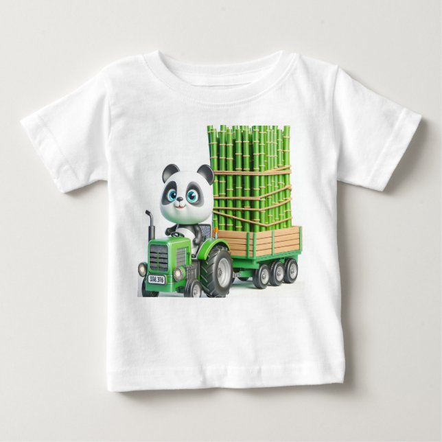 Camiseta De Bebé Tractor Verde con Panda y Bambú (Anverso)