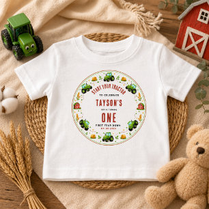 Camiseta De Bebé Tractor Verde Rústico de la Granja Primer Año Abaj