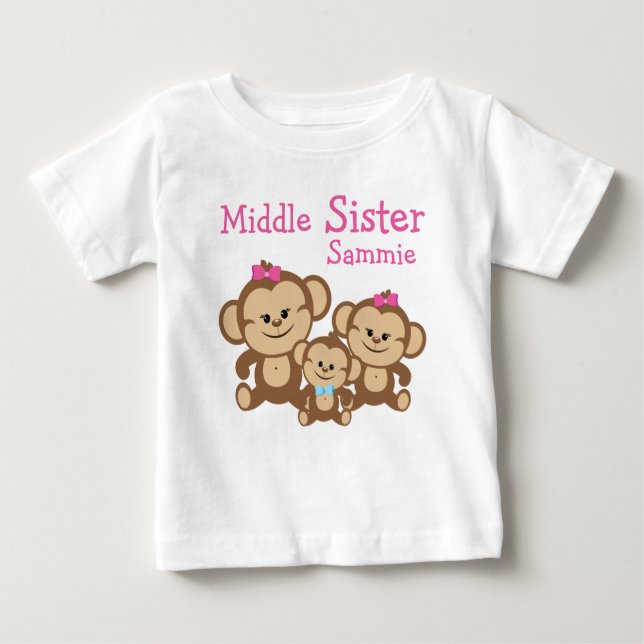 Camiseta De Bebé Traje de cuerpo entero para hermana mediana mona T (Anverso)
