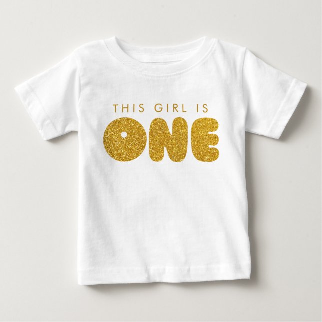 Camiseta De Bebé Traje de cumpleaños de niña bebé dorado uno (Anverso)